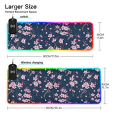 Cherry Blossoms Wireless Charging Mouse Pad for Mobile Phone Extra Large Gaming Mousepad with 13 Lighting Modes Extended Desk Mat for Gaming MacBook PC Laptop Desk Home Office